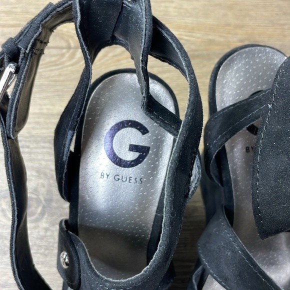 G by Guess Womens Heethe Black Faux Open Toe Wedge Heels Slingback Strappy sz 8 - Picture 9 of 14